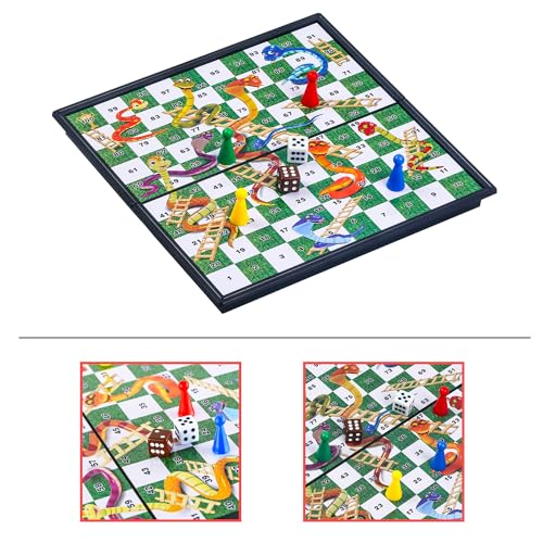 Snakes and Ladders Board Game Set-9.8", Magnetic Folding Travel Game, Family Fun Toys/Gift for Kids and Adults - style: Right Angled Style