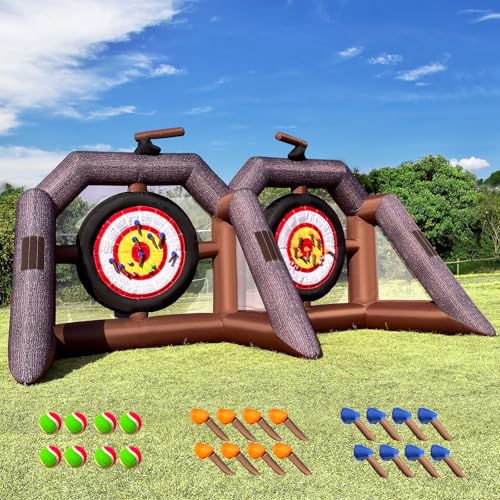 Inflatable Axe Throwing Game for Backyard Giant Dual Ball Toss Target Dart Board (Over 10ft Tall)+ 16 Axes + 8 Color Balls + Air Blower | Outdoor Games for Adults and Family | Carnival Games - size: Double Dartboard