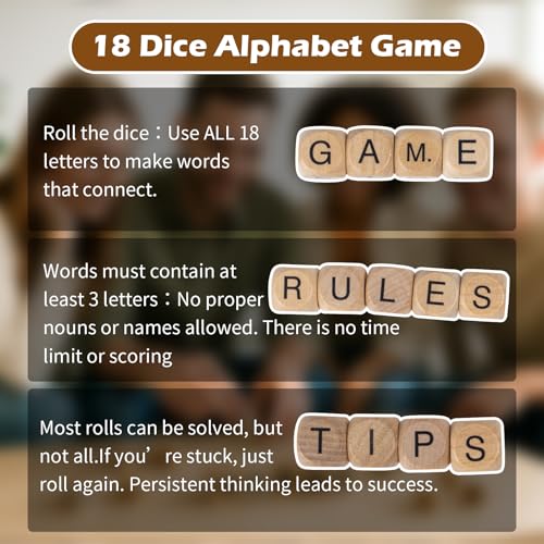 WodGod Crossword Dice Challenge Set for Adults – 18 Wooden Letter Dice with Enhanced Vowel Distribution for Multiplayer Games & Vocabulary Building