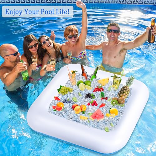 Pool Inflatable Game Table with Waterproof Playing Cards(35.5 inches×35.5 inches,Blue/White) - size: 2 Set