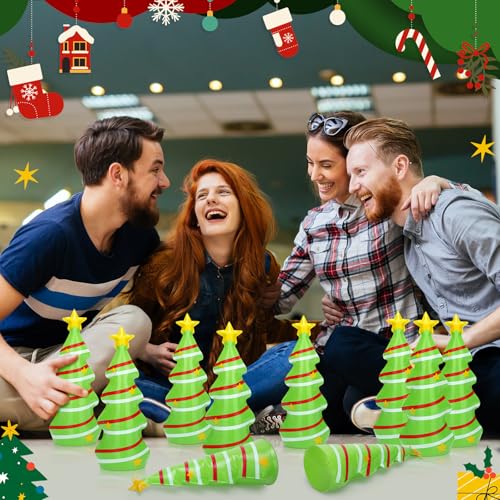 Ceenna 12 Pcs Christmas Bowling Set Inflatable Christmas Tree Bowling Set Christmas Games for Family, Include 10 Christmas Tree Pins and 2 Balls