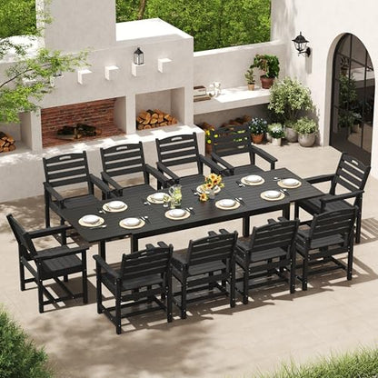 PIZZELLO 11 Pieces Outdoor Dining Set, 106" Extendable Aluminum Patio Dining Table w/ 10Pcs HDPE Patio Chairs, All Weather Outdoor Table and Chairs Sets for Backyard, Garden and Deck - size: 106"Table + 10 HDPE Chairs