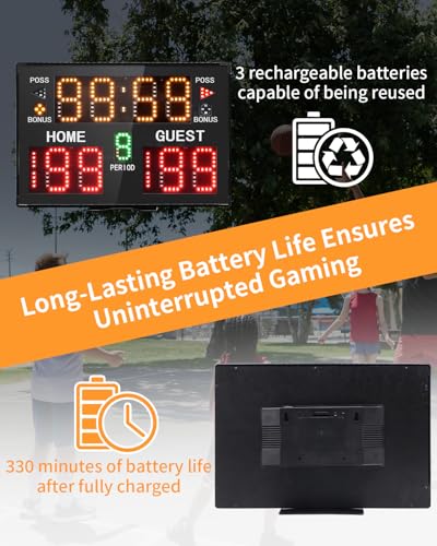 Basketball Digital Scoreboard with Remote,Battery Powered Portable Tabletop Electronic Scoreboard with 75dB Buzzer,Countdown Timer & Score for Games - style: black