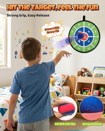 Toss and Catch Ball Game Set, 2 in 1 Kids Toddler Baseball Glove & Target Board, Sticky Catch Toy Outdoor Toys, Backyard Beach Yard Outside Games, Birthday Gift for Boys Girls Ages 3+ - color: Blue & Red