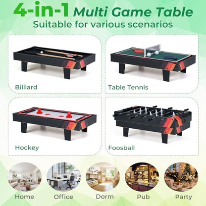 GYMAX 4 in 1 Multi Game Table, 32" Combo Game Table Set Includes Foosball, Pool Table, Hockey, Ping Pong Tabletops w/Accessories for Kids & Adults, Home, Game Room, Family Nights - color: Black