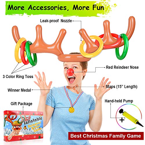 Christmas Games for Family Party, 4 Pack Inflatable Reindeer Antler Ring Toss Game Great Christmas Games for Adults and Kids