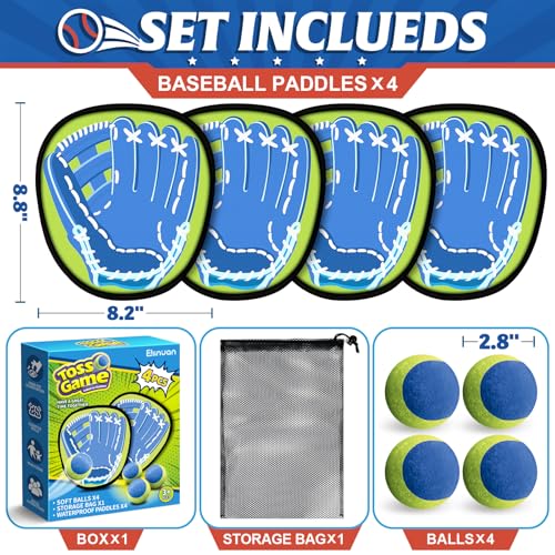 Ellinjan 4 Packs Catch Ball Game Set, Baseball Training Glove, Outdoor Toys, Summer Pool Beach Yard Backyard Camping Sports Play Toy Games for Toddlers Kids Teens Adults Family Game, Fun Ideal Gifts