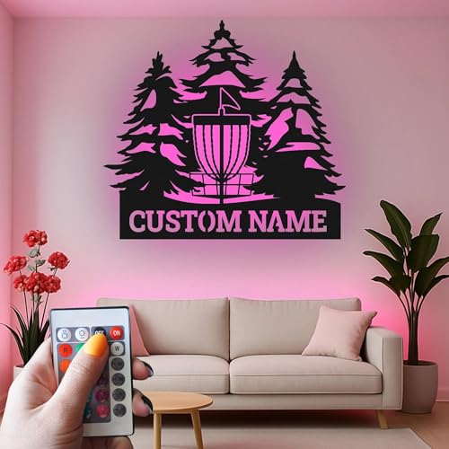 Custom Disc Golf Basket Led Light Metal Wall Art Personalized Gift for Disc Golfers Outdoor Decor for Enthusiasts
