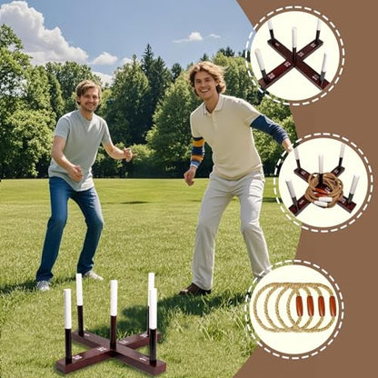 Outdoor Yard Games, Ring Toss Games for Adults and Family, Wood Ring Toss Game for Backyard, Camping,Party