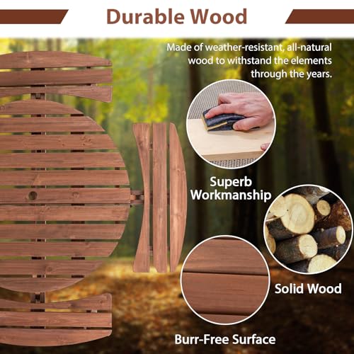 8-Person Round Wooden Picnic Table with Seat, Outdoor Camping Dining Table with 4 Built-in Benches, Brown - color: Brown, size: 8-Person Round
