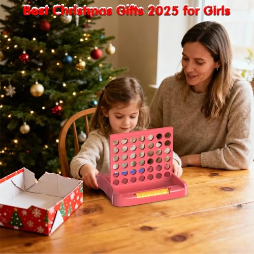 Pup Go 4 in a Row Game, Connect & Win Four in a Row Board Game, Portable 2-Player Strategy Games for Travel, Gift for Girl Age 3 4 5 6 7 8-12, Family Games Foldable Design with 6 Spare Discs Pink - color: Pink