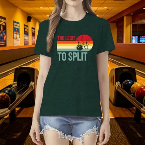 Bowling Shirts for Women Too Legit to Split T-Shirt Retro Sunset Bowler Bowling League Team Tee - color: Green, size: XX-Large