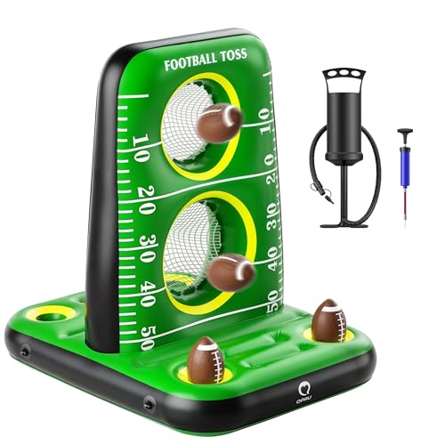 QPAU Inflatable Football Toss Game for Pool – Water Football Target with 4 Balls & 2 Pumps, Dual Net Design, Stable Base, Summer Pool Game for Kids & Adults - color: Green
