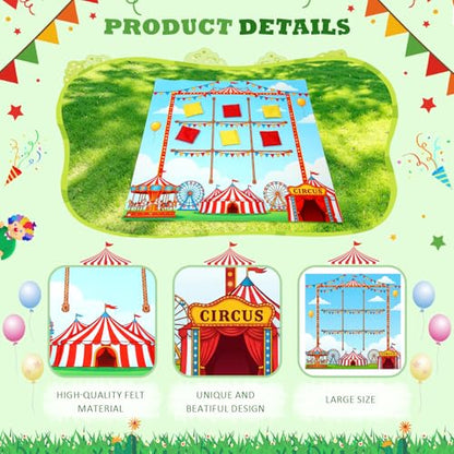 Roowest Carnival Game Birthday Party Decorations Circus Giant Tic Tac Toe Outdoor 10 Bean Bags Toss 3.12 x 3.12ft Felt Board Lawn Game for Adult Family Field Day Yard Backyard Camping Party