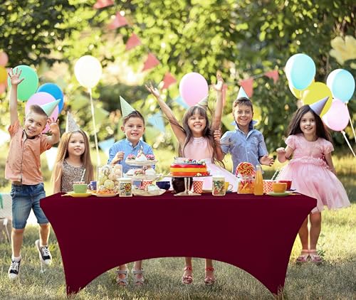 Utopia Kitchen Spandex Tablecloth 1 Pack [6FT, Burgundy] Tight, Fitted, Washable and Wrinkle Resistant Stretch Rectangular Patio Table Cover for Event, Wedding, Banquet & Parties [72Lx30Wx30H Inch] - color: Burgundy, size: 6 Feet - 1 Pack