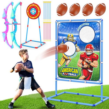 2 Pack of Kids Bow and Arrow Set, Football Toss Game with 4 Inflatable Balls