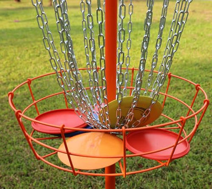 TARUMG Disc Golf Basket - Portable Disc Golf Target with Heavy Duty 24-Chains Come with Transit Bag and 3pcs Disc Golf Discs, Ground Stake -Suitable for Players of All Levels - Multi Color Available - style: Plus Orange