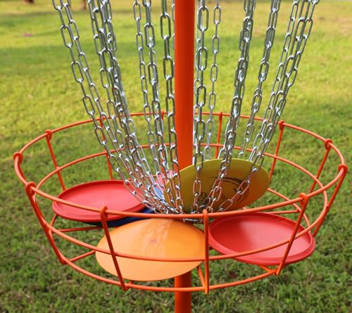 TARUMG Disc Golf Basket - Portable Disc Golf Target with Heavy Duty 24-Chains Come with Transit Bag and 3pcs Disc Golf Discs, Ground Stake -Suitable for Players of All Levels - Multi Color Available - style: Plus Orange