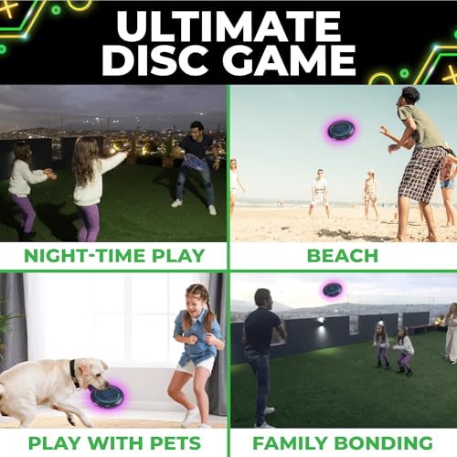 Toysery LED Light Up Fresbee - Glow in The Dark Fresbee for Kids and Adults, Flying Disc Adventure for Day and Night - Easy to Use Ideal for Camping Game - color: Purple