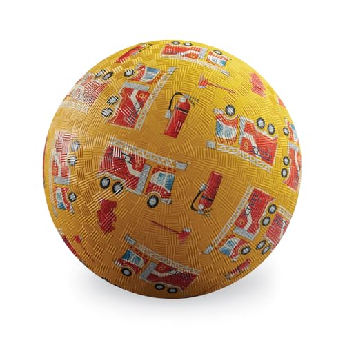 Crocodile Creek Playground Ball - Durable Rubber Ball for Kids Ages 3 and Up - Bouncy Inflatable Ball for Kickball, Indoor Games, and Outdoor Sports - PVC-Free - color: Fire Truck, size: 5 Inch