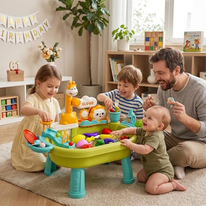 Toy Sink with Running Water Multi Play Toddler Water Table with Circulating Faucet Detachable Legs Green (4 Rechargeable AA Batteries Screwdriver Included) - color: Green