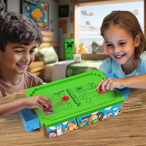 Minecraft: Mini Arcade Air Hockey - Overworld - 14" Motorized Tabletop Game, Iconic Sounds, Customizable Pushers, Licensed, Adults- Kids 3+, 2 Players