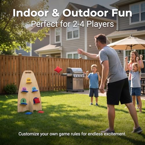 Vertical Cornhole Board Set with 8pcs Bean Bags, Wood Foldable Cornhole Games for Kids Adults Teens, Outside Toys for Kids 8-12, Carnival & Yard Games