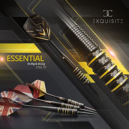 CC-Exquisite Darts Set | Professional 12 X 20/22g Metal Tip Darts | Steel Tip Darts with 24 Flights & 18 Aluminum shafts + Dart Tool, Rubber O-Rings - color: Gold