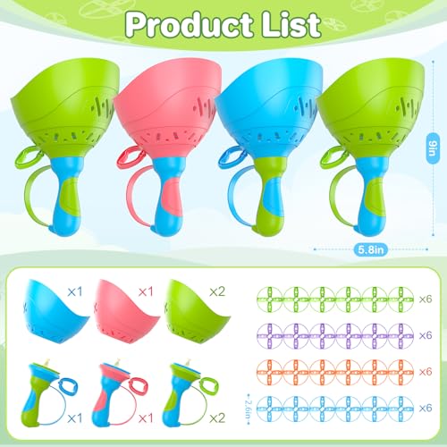 Outdoor Toys for Kids Ages 4-8, 4 Pack Flying Disc Launcher Toy for Kids, Outside Yard Manual Capture Game Toys for Toddlers 3-5, Flying Catching Games for Boys Girls Christmas Easter Birthday Gifts