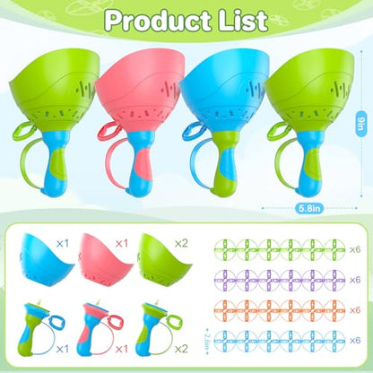 Outdoor Toys for Kids Ages 4-8, 4 Pack Flying Disc Launcher Toy for Kids, Outside Yard Manual Capture Game Toys for Toddlers 3-5, Flying Catching Games for Boys Girls Christmas Easter Birthday Gifts