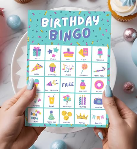 Markt Birthday Bingo Game for Kids Birthday Party Games, Kids Party Games Supplies - 23 Players - Blue - color: Blue