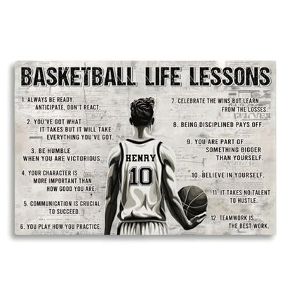 Personalized Basketball Life Lessons Canvas, Custom Basket Ball Poster Print, Motivational Basketballs Gift For Boys, Men, Players - color: Design 04
