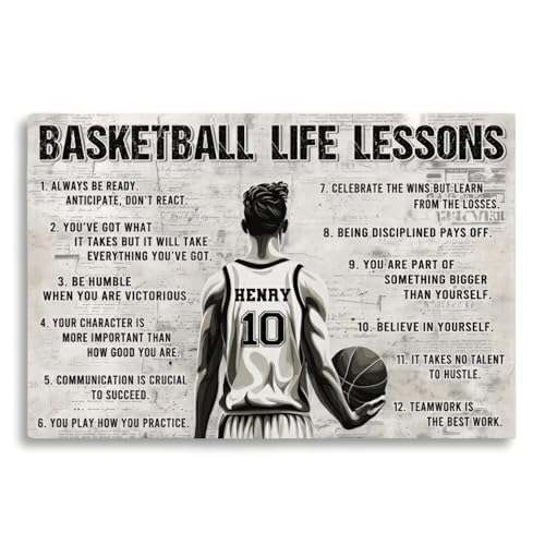 Personalized Basketball Life Lessons Canvas, Custom Basket Ball Poster Print, Motivational Basketballs Gift For Boys, Men, Players - color: Design 04