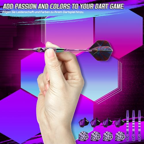 CyeeLife Steel Tip Darts Set,3 Pack Professional Dart with 6 Premium Aluminum Shafts,3 Style PET Flights,Dart Sharpener, Rubber Rings, Flight Protector and Dart Case,Colorful