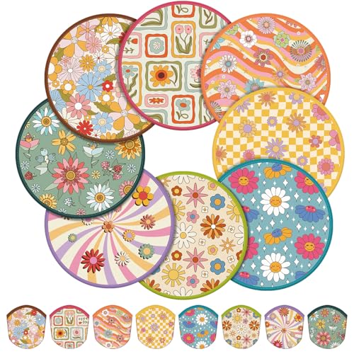 Gejoy 24 Pcs Hippie Retro Foldable Fan Style Summer Flower Handheld Round Folding Flying Disc for Women Man Daily Use Festival Wedding Party Favors Decorations Portable, 8 Style - color: Hippie Retro