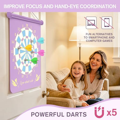 Gitus Magnetic Dart Board Outdoor Game for Teen Girls with 12 Darts, Toys Gifts for Teenage Girls Age 8 9 10 11 12 13 14 15 16 Teen Girl Room Bedroom Purple Decor