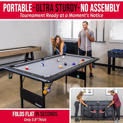 GoSports 6 ft Foldable Pool Tables - Portable Billiards Tables with Accessories - Black with Gray Felt or Oak with Black Felt - style: Black with Gray Felt