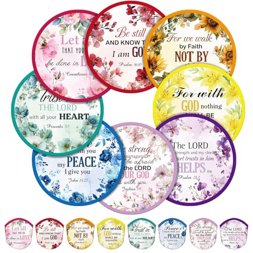 Gejoy 24 Pcs Christian Church Foldable Fan Style Christian Scripture Flower Handheld Round Folding Flying Disc for Women Man Daily Use Festival Wedding Party Favors Decorations Portable, 8 Style - color: Christian Church