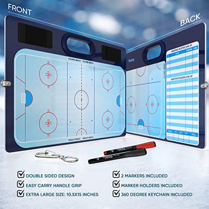 Hockey Dry Erase Board for Coaches 15x10.5 Inch Double Sided Whiteboard Coaching Board Equipment Includes 2 White Board Markers for the Hockey Accessories Making it the Perfect Coach Gifts