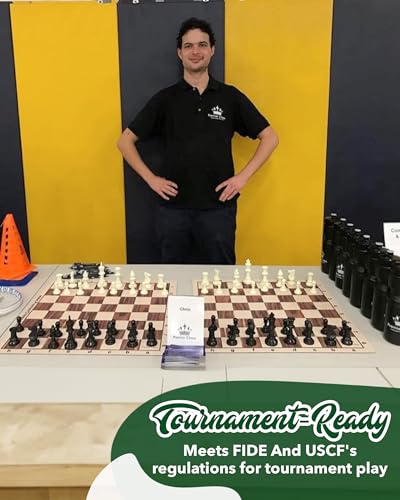 WE Games Chess Set - Tournament Style with 34 Pieces, Vinyl Roll-Up Board, Storage Bag & Equalizer Dice. Ideal for Adults