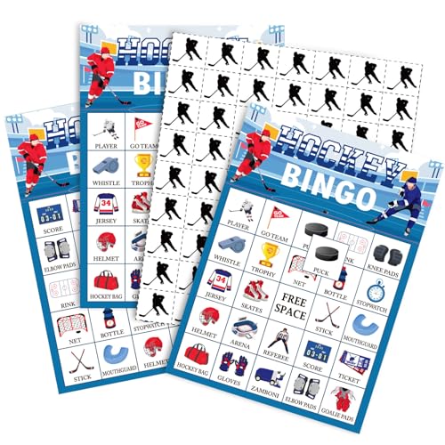 Liliful 35 Pcs Hockey Bingo Games 24 Players Ice Hockey Bingo Cards Sport Theme Party Games for Adults Family Classroom Activities Sport Birthday Party Favors Supplies - style: Hockey