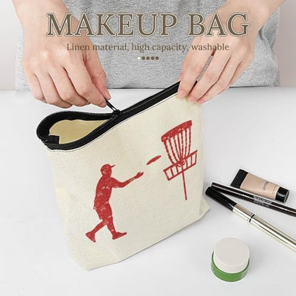 Disc Golf Icon Basket Makeup Bag Travel Cosmetic Organizer Flax Toiletry Purse Make Up Bags