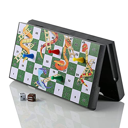 Snakes and Ladders Board Game Set -9.5", Magnetic Folding Travel Game, Family Fun Toys/Gift for Kids and Adults (Rounded Corner Style) - style: Rounded Corner Style