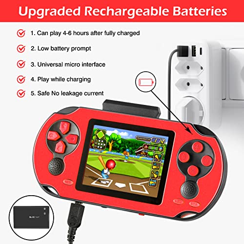 TaddToy 16 Bit Handheld Game for Kids Adults, 3.0'' Large Screen Preloaded 230 HD Classic Retro Video Games with USB Rechargeable Battery & 3 Game Cartridges for Birthday Gift for Kids 4-12 (Red) - color: Red