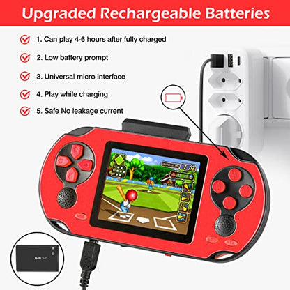 TaddToy 16 Bit Handheld Game for Kids Adults, 3.0'' Large Screen Preloaded 230 HD Classic Retro Video Games with USB Rechargeable Battery & 3 Game Cartridges for Birthday Gift for Kids 4-12 (Red) - color: Red