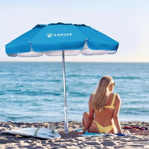 AMMSUN 6ft Folded Portable Travel Beach Umbrella with Sand Anchor Tilt Air vent UPF 50+UV Protection Fit In Suitcase Compact Foldable Telescopic umbrellas for Patio Garden Beach Pool Sky Blue - color: 6ft Light Blue