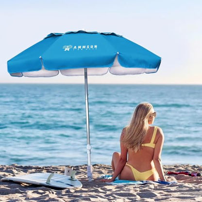 AMMSUN 6ft Folded Portable Travel Beach Umbrella with Sand Anchor Tilt Air vent UPF 50+UV Protection Fit In Suitcase Compact Foldable Telescopic umbrellas for Patio Garden Beach Pool Sky Blue - color: 6ft Light Blue