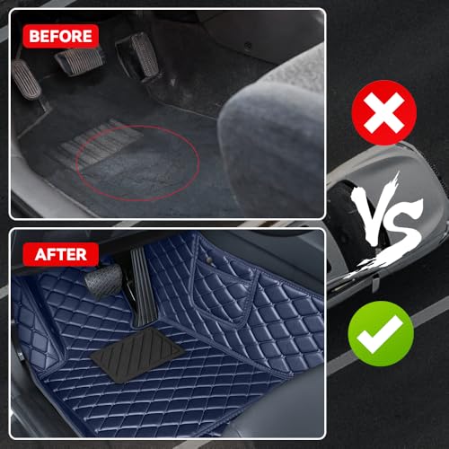 Car Floor Mats Fit for Dodge Dart 2013-2016 All Weather Durability Leather Car Floor Mats, Skidproof Pedal, Waterproof, Wear-reistant(Blue Beige) - color: Blue