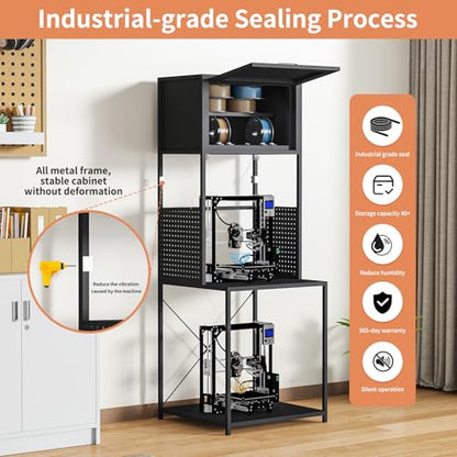 3D Printer Filament Storage Stand Rack with Dehumidifier| 3-Tier All-in-One Organizer with Tool Mounts, Dual Spool Holders | Compatible with Most 3D Printers (100LBlack) - color: 100lblack