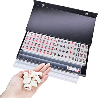 drizzle White Travel Mini Mahjong Set 20mm with Instructions - Portable 146 Tiles - for Beginners with 4PCS Racks 2 Pounds - Chinese Mah-Jong Game 麻将 - size: White